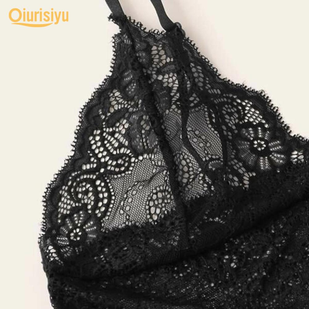 Women Sexy Lace See Through Sleepwear Set