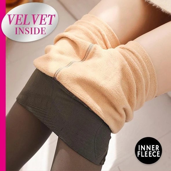 Skin Toned Translucent Warm Fleece Pantyhose