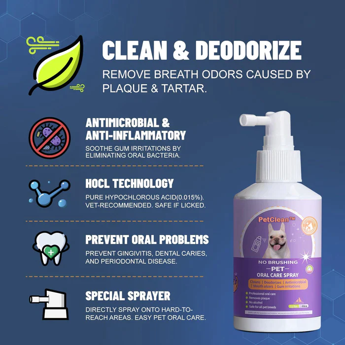 PetClean Teeth Cleaning Spray for Dogs & Cats, Eliminate Bad Breath, Targets Tartar & Plaque, Without Brushing