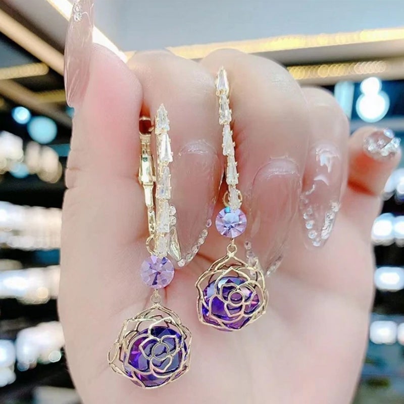 Hollow-Carved Rose Earrings