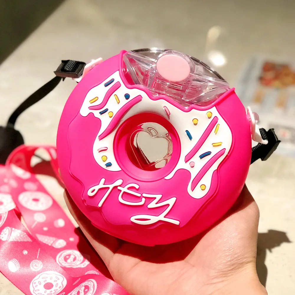 Cute Donut Water Bottle With Straw