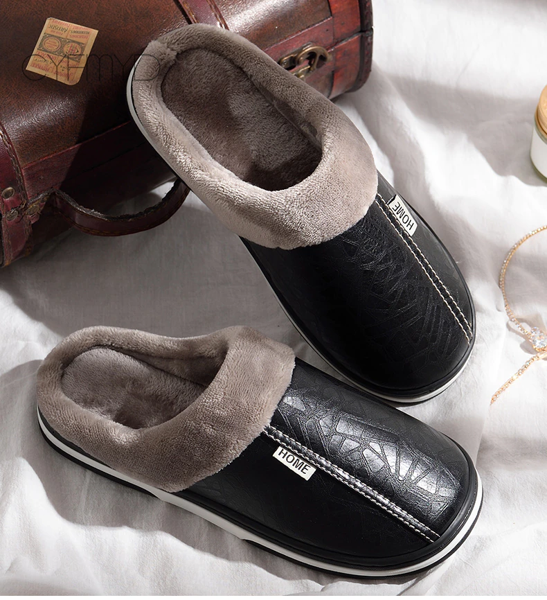 Hibaes PU Leather Cotton Women Slippers