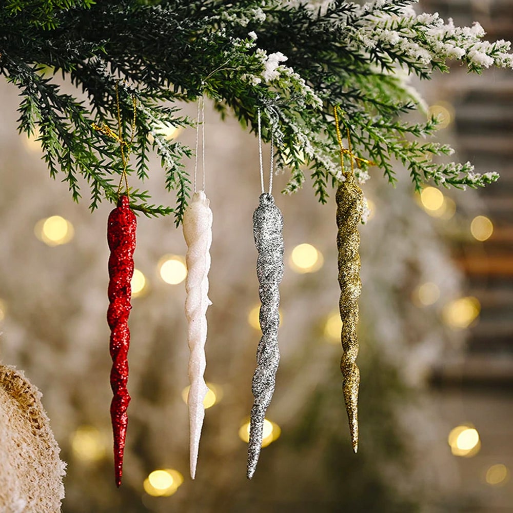 Xmas Tree Hanging Ornament Fake Icicles Set of 10