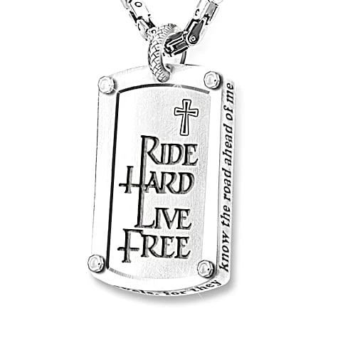 Bikers BlessingEngraved Dog Tag Pendant Necklace
