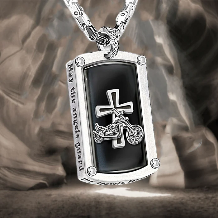 Bikers BlessingEngraved Dog Tag Pendant Necklace