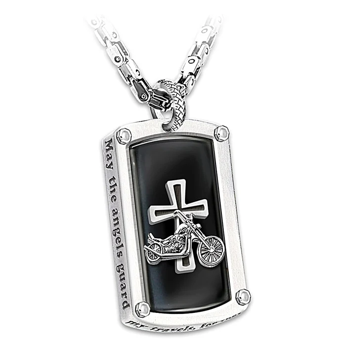 Bikers BlessingEngraved Dog Tag Pendant Necklace