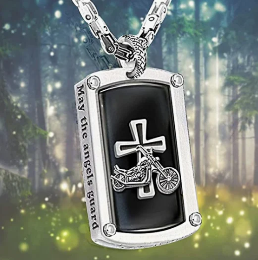 Bikers BlessingEngraved Dog Tag Pendant Necklace