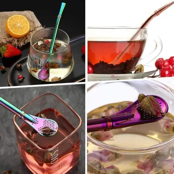 Stainless Steel Stirring Spoon With Filter Straw