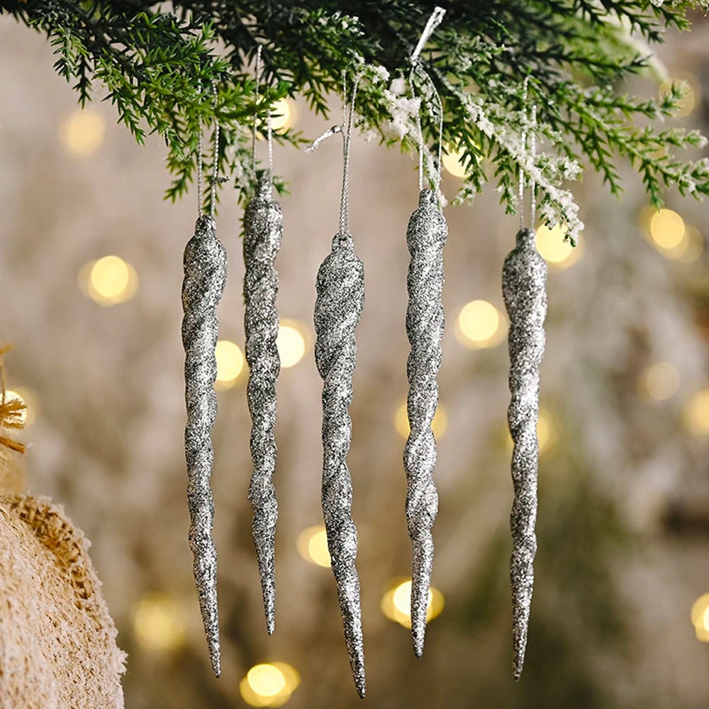 Xmas Tree Hanging Ornament Fake Icicles Set of 10